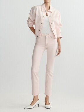 DL1961 Mara Straight Mid Rise Instasculpt Ankle Crop Jeans 25" Pink Ballet